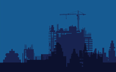 Construction site with Tower Cranes, Building background, vector illustration.