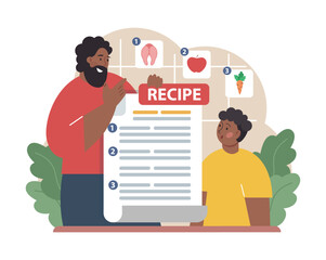 Parents teaching their child how to cook. Family making food