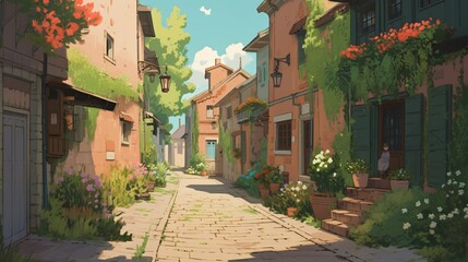 LOFI street illustration, colorful anime manga style wallpaper background design, Generative AI