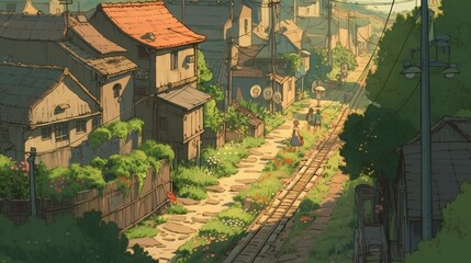 LOFI street illustration, colorful anime manga style wallpaper background design, Generative AI