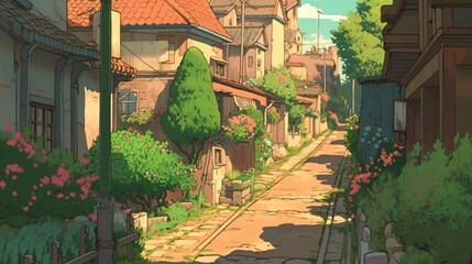 LOFI street illustration, colorful anime manga style wallpaper background design, Generative AI