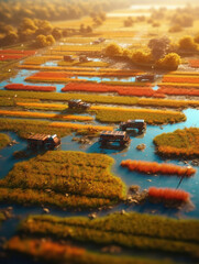 Micro landscape of rice fields in Autumn,created with generative ai tecnology.