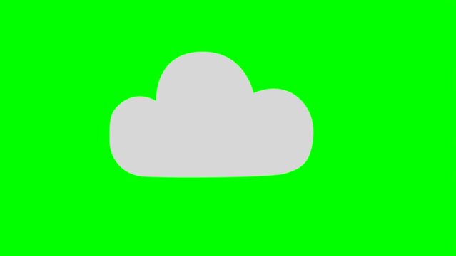 Cartoon simple cloud icon of throwing lightning or thundercloud on green screen insert, chroma key green screen graphics motion weather icon. stock video 3D animation. Super high resolution.
