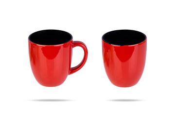 Group of Red mug isolated on white background with clipping path.