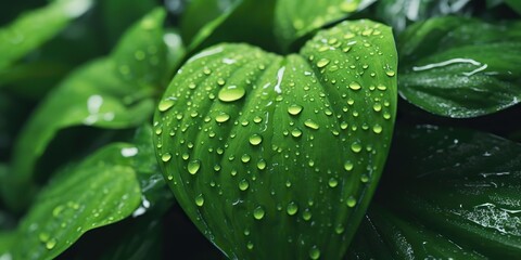 Obraz premium AI Generated. AI Generative. Beautiful wild nature outdoor green leaf with water drap. Aesthetics explore vibe. Graphic Art