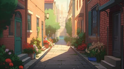 LOFI house on the streets, anime manga style illustration, background wallpaper