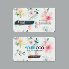 Abstract floral watercolor business card template design with texture and pattern, visiting card, name card, Print ready double sided clean fresh and modern corporate business card layout with mockup