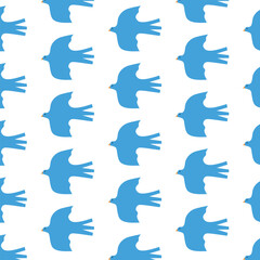 Seamless pattern blue birds on a transparent background. Vector illustration.