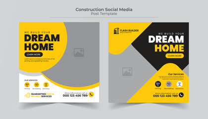 Construction renovation Handyman home repair flyer social media post and web banner template
