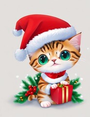christmas cat with gift