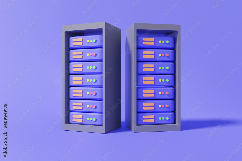Poster 3d render system cloud computing data center cupboard rack server storage sharing database connect h