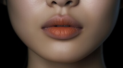 A close-up shot capturing the lips of a young Asian woman. Generative AI.