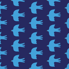 Seamless background with blue birds. Vector illustration.