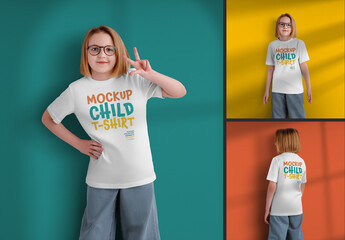 3 Mockups of a Children's T-shirt on a Girl