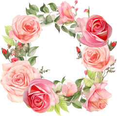 rose flowers wreath watercolor isolated