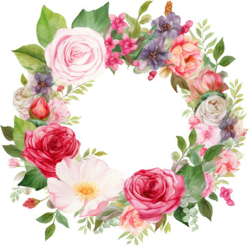 rose flowers wreath watercolor isolated