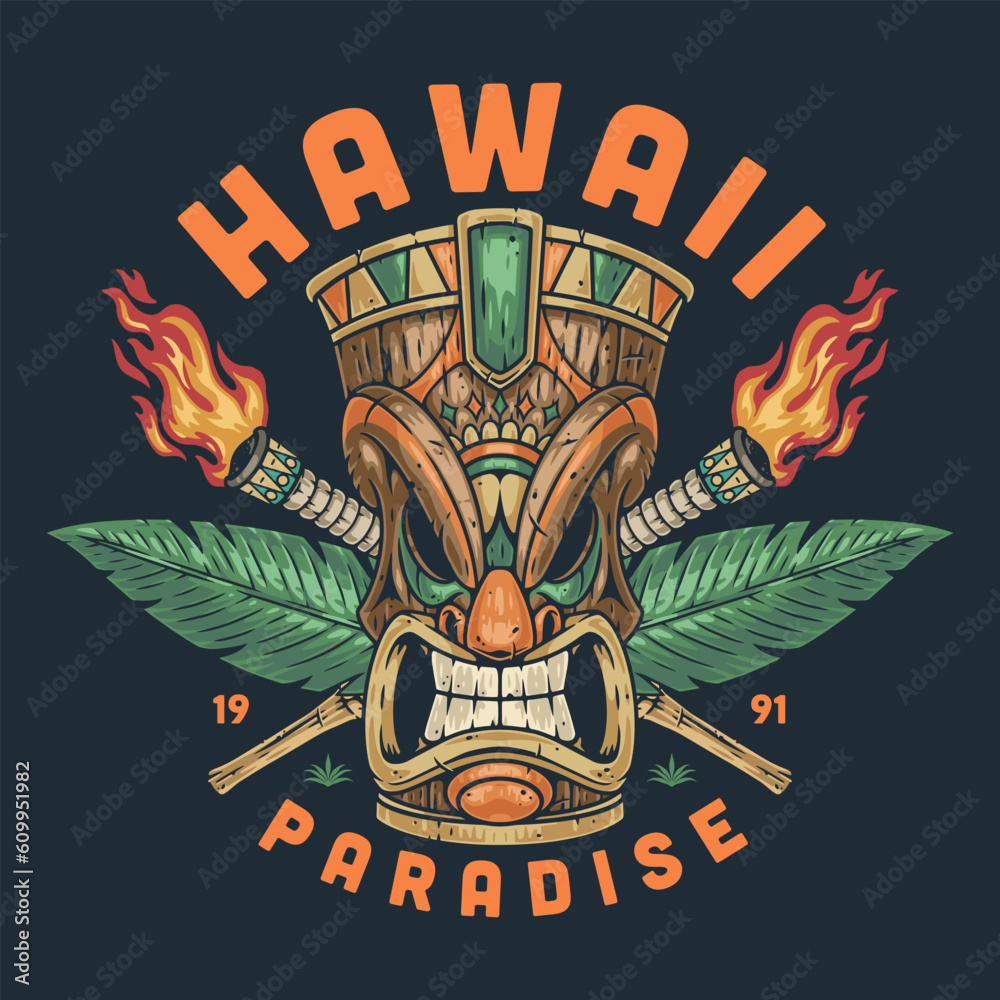 Poster Hawaiian Tiki idol sticker colorful