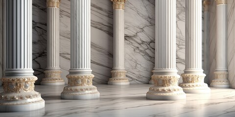 Marble classic pillars, architectural decoration, copy space