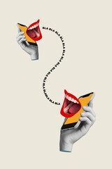 3d artwork template collage of weird funky mouth fast connection apple iphone samsung gadget...