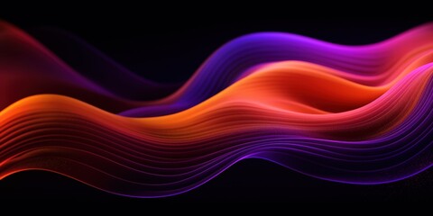 Fototapeta na wymiar Orange purple vibrant color gradient wave on black background, grainy texture, copy space