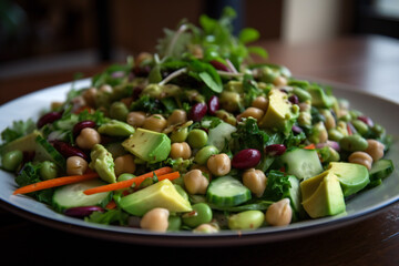 Salad with cucumber, avocado and chickpeas. 3D illustration digital art design, generative AI