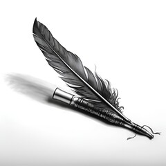 Avian Accessory: Feather and Quill Pen Combination.