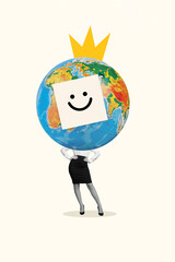 Picture banner collage 3d magazine pop sketch of incognito unknown faceless person globus instead...