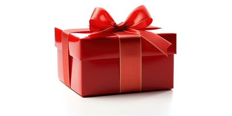 Fototapeta premium Red gift box with ribbon bow isolated on a white background.