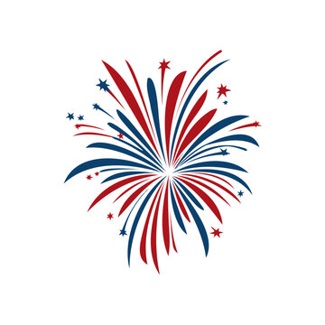 Firework, celebrate USA holiday Independence day, fourth July. American flag colors. Congrats, 4th of July. Vector illustration.
