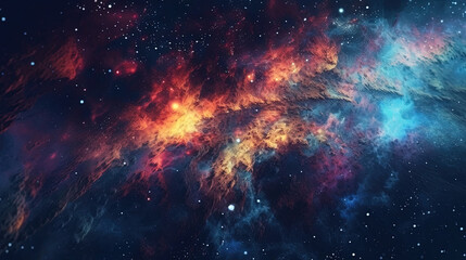 Naklejka premium Deep space cosmos blowing away and turning into pointillism dust points with nebula on the background