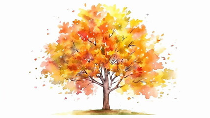 Obraz na płótnie Canvas Autumn tree watercolor tree botanical illustration. Generative AI