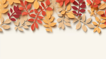 Naklejka na ściany i meble Autumn leaves seamless border in paper cut style. Generative AI