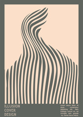 Geometrical Poster Design with Optical Illusion Effect.  Modern Psychedelic Cover Page Collection. Brown Wave Lines Background. Fluid Stripes Art. Swiss Design. Vector Illustration for PLacard.