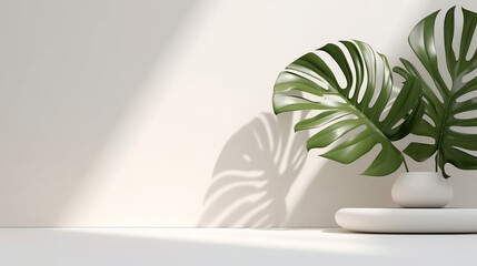 Blank minimal white counter podium soft beautiful with plant. 
