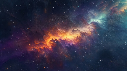 Fototapeta premium Deep space cosmos blowing away and turning into pointillism dust points with nebula on the background