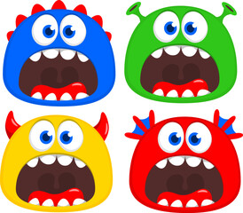.Cartoon monsters faces set. Halloween vector Illustration design isolated