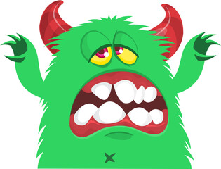 .Funny cartoon monster character. Illustration of cute and happy creature or alien. Halloween vector design isolated