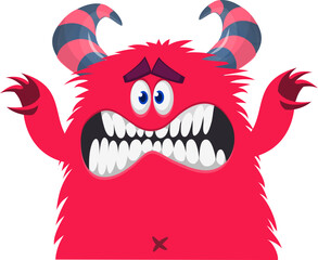 .Funny cartoon monster character. Illustration of cute and happy creature or alien. Halloween vector design isolated