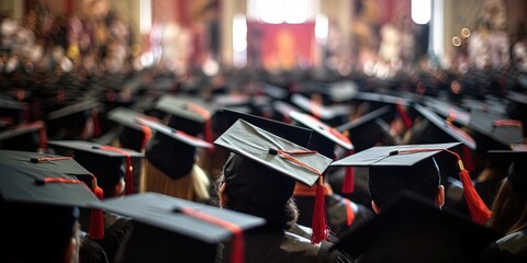 Shot of graduation hats during commencement success graduates of the university
