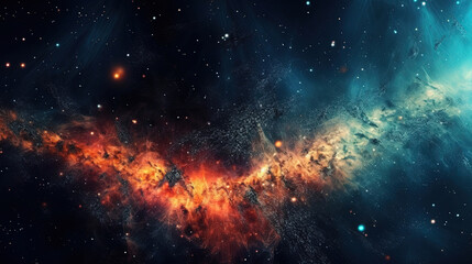 Naklejka premium Deep space cosmos blowing away and turning into pointillism dust points with nebula on the background