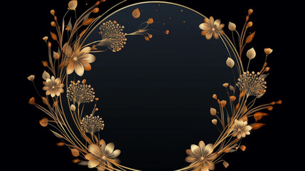 Luxurious gold flowers arranged in a golden circular. generative AI - obrazy, fototapety, plakaty