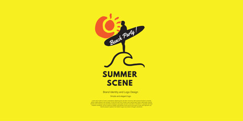 Summer surfing logo design for beach event or competition