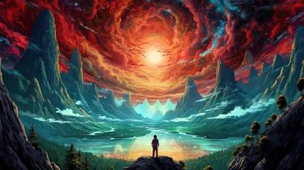 Keuken foto achterwand Blauwgroen Digital fantasy landscape of the universe