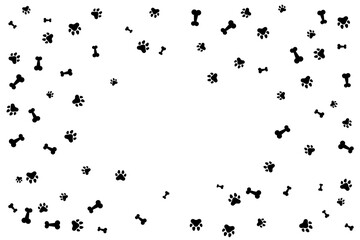 Frame Bone And Cat Or Dog Paw Pattern Background. Banner. Wallpaper. Vector Illustration