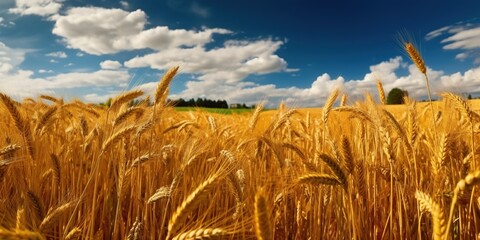 Wheat field in a summer day. Farm harvesting period