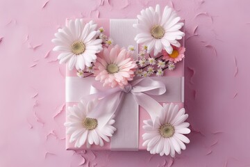 Gift box with ribbon and bow. AI generated art illustration.