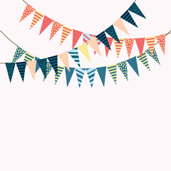 Obraz premium vector Illustration of colorful Carnival wreaths and bunting decorations .hanging above