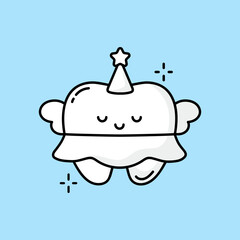 Childish tooth character in tooth fairy costume. Tooth fairy with wings and a magic wand. Vector illustration for pediatric dentistry