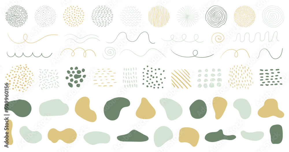 Wall mural hand drawn organic shapes, dots, lines. vector set of minimal trendy abstract natural elements for g