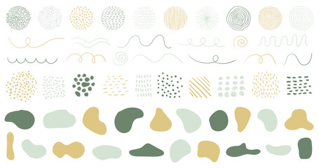 Hand drawn organic shapes, dots, lines. Vector set of minimal trendy abstract natural elements for graphic design